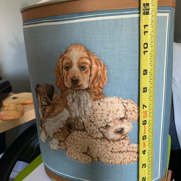 Adorable vintage hand quilted small office garbage can with puppies 80’s - Picture 6 of 6